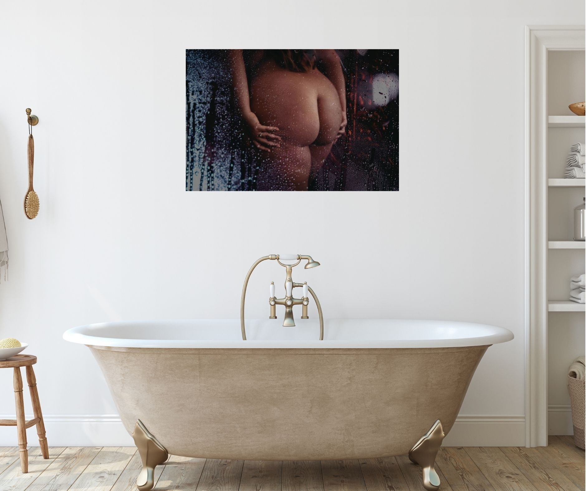 a bathtub with a metal print image of a boudoir session in orlando florida